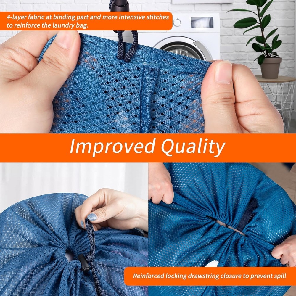 Extra Heavy Duty Large Diamond Mesh Laundry Bags with Drawstring Closure & ID...