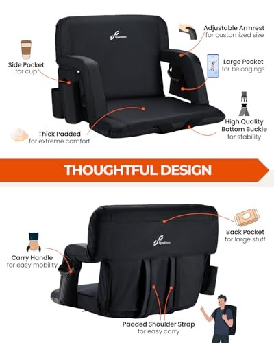 Stadium Seats with Back Support: 2.5'' Thick Regular - 20.5" Black, 2 Pack