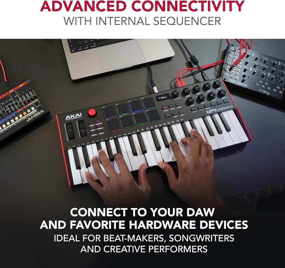 Versatile MPK Mini Plus MIDI Controller - 37 Keys, 8 Pads, Built-in Sequencer