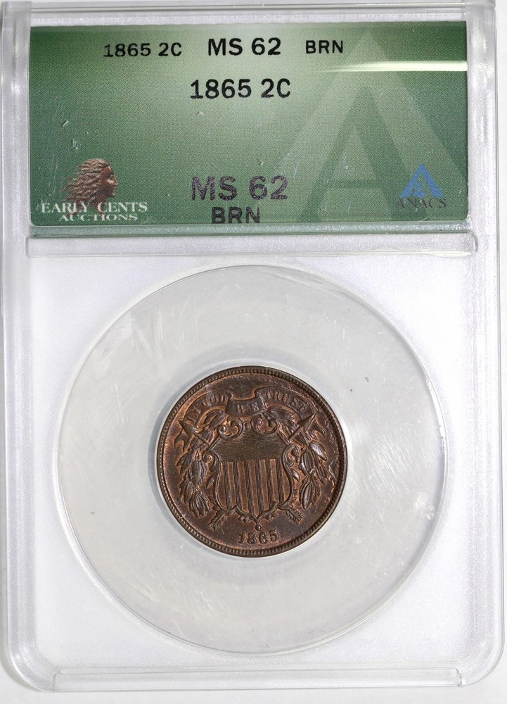 1865 2c Two Cent Piece ANACS MS 62 BN
