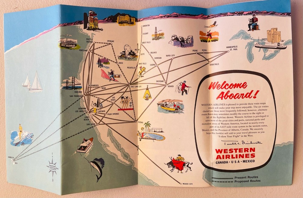 Western Airlines System Route Map and Information Guide - 1961