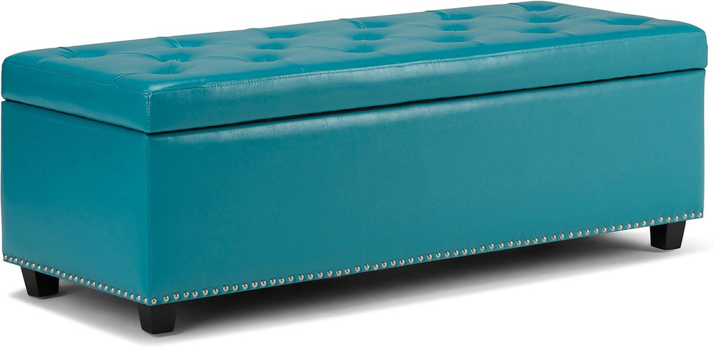 Hamilton 48" Transitional Rectangle Ottoman in Mediterranean Blue Faux Leather