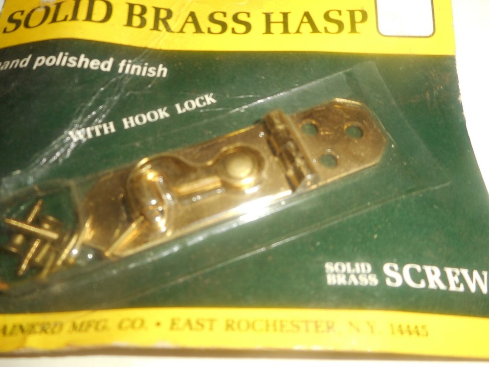 Vintage Solid Brass Hasp & Hook Lock Brainerd Mfg. Small 2 3/4" x 3/4" Nos
