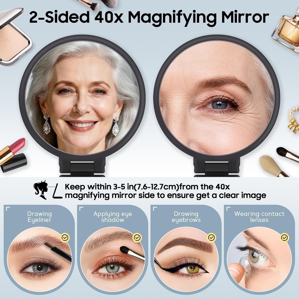 40X Magnifying Mirror, Hand Mirror for Makeup, Double Sided with 40X/1X