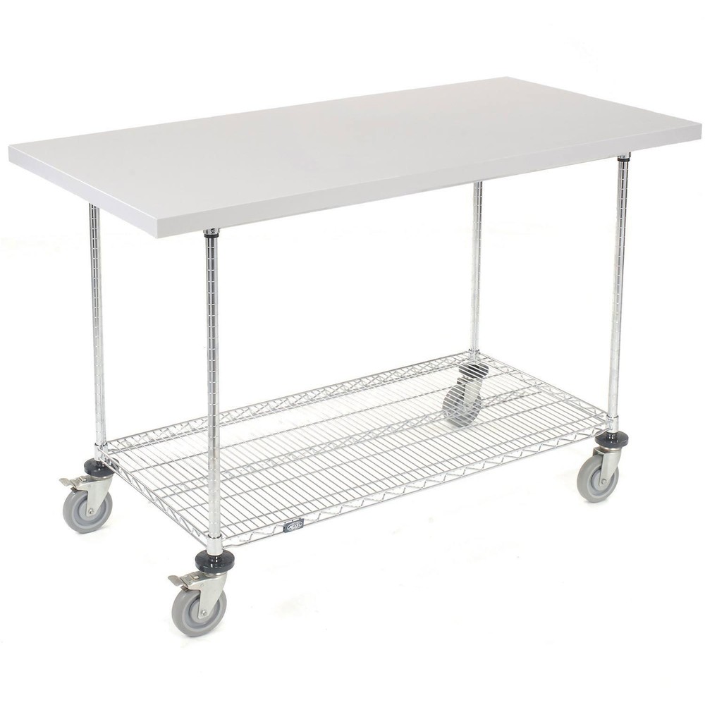 Mobile Workbench with Wire Rack Plastic Laminate Square Edge 60"W x 30"D Chrome