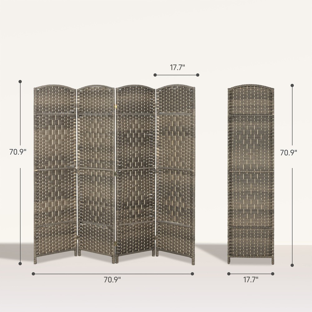 4 Panel Room Divider Hand-Woven Freestanding Partition