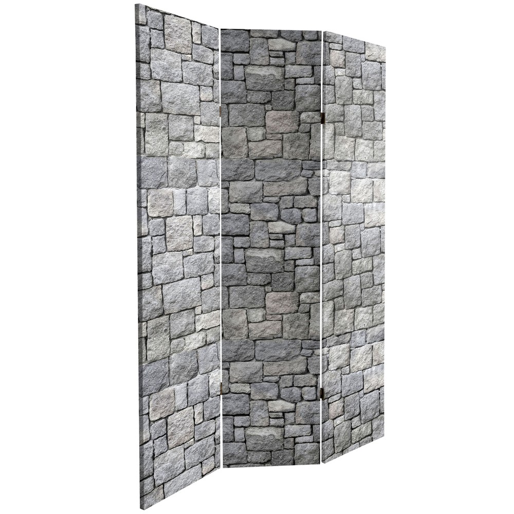 6 ft. Tall Double Sided Medieval Stone Canvas Room Divider
