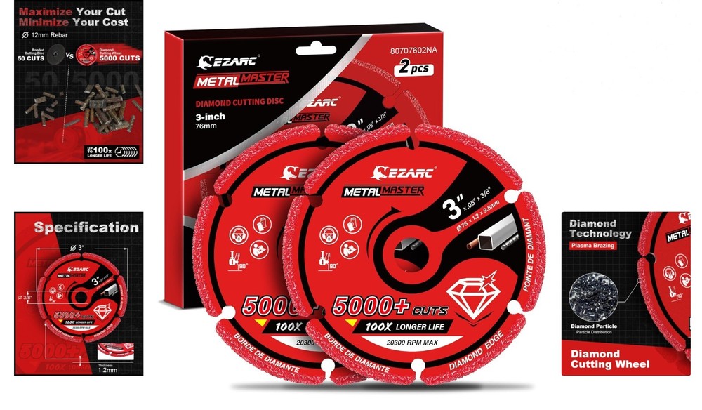 2 Pack Diamond Cutting Wheel - 5000+ Cuts, Durable Solid Steel Construction