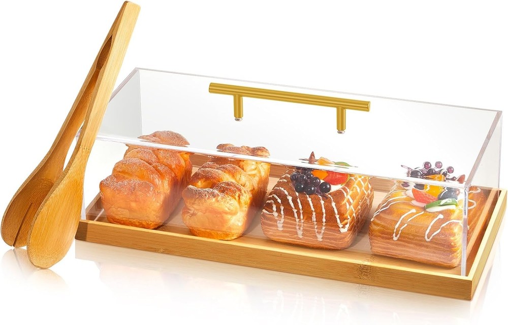 1 Set Rectangular Cake Tray with Lid 14" x 6" x 4" Dessert Display Case with Woo