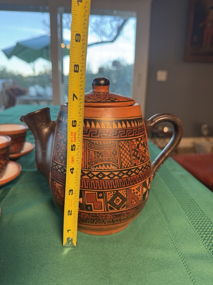 SIGNED Cusco Peru Handpainted 19 Piece Pottery Tea/Coffee Set