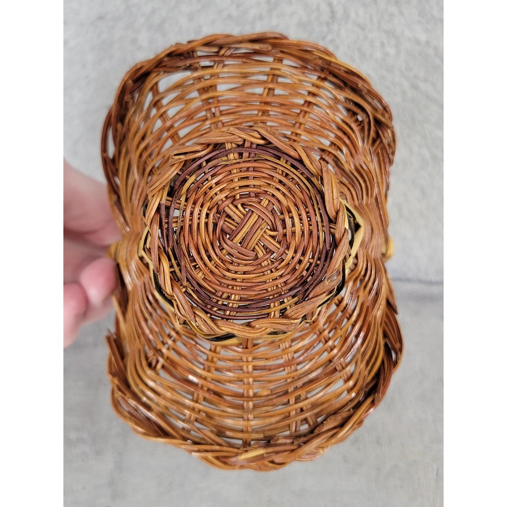 Small Wicker Basket Decorative Handle Farmhouse Rustic Tabletop Decor