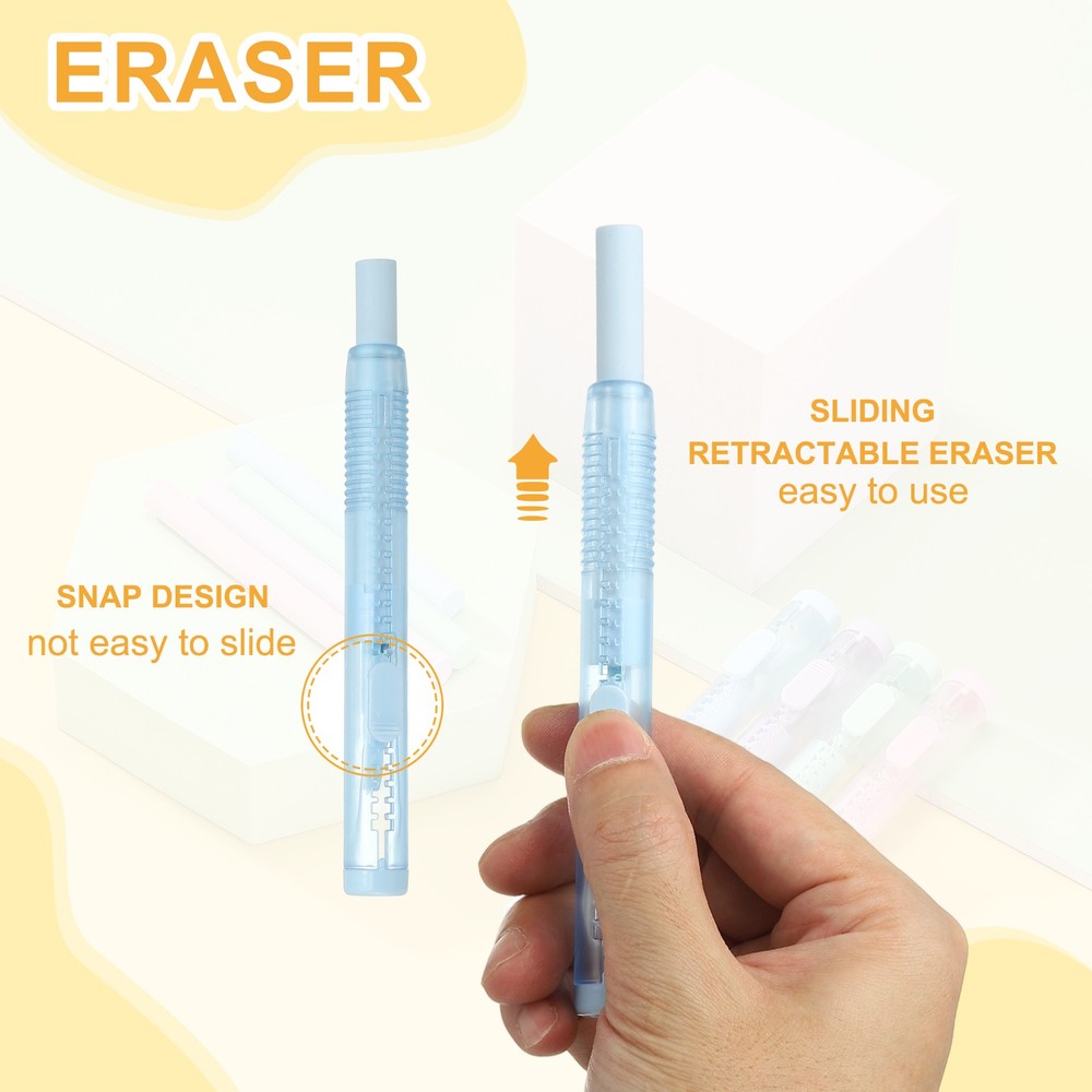 8 Pack Erasers, Pencil Erasers Large Eraser Push Pull Cute Soft, Blue TPE