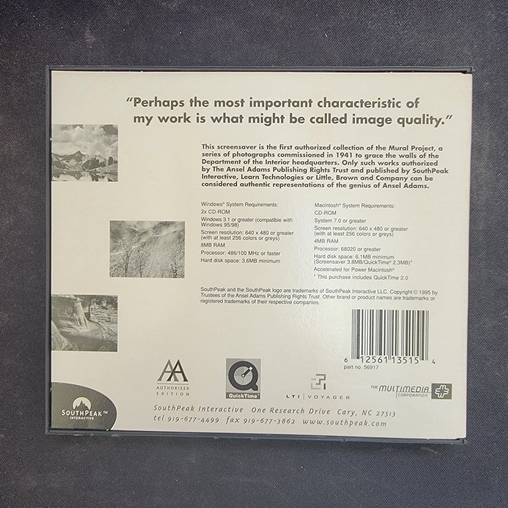 Ansel Adams Screensaver Windows & Mac Software CD Southpeak Interactive 1995