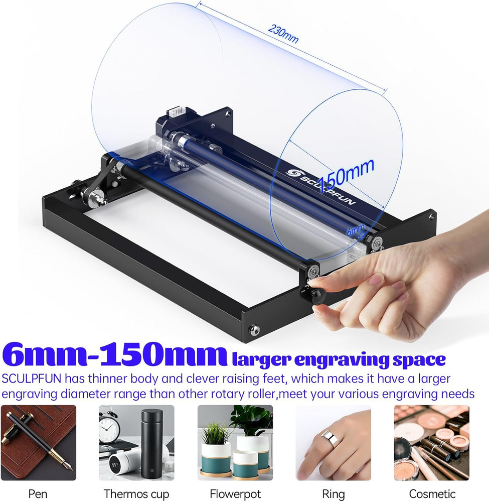 SCULPFUN Laser Rotary Roller, Laser Engraver Y-Axis Rotary Module for Engraving