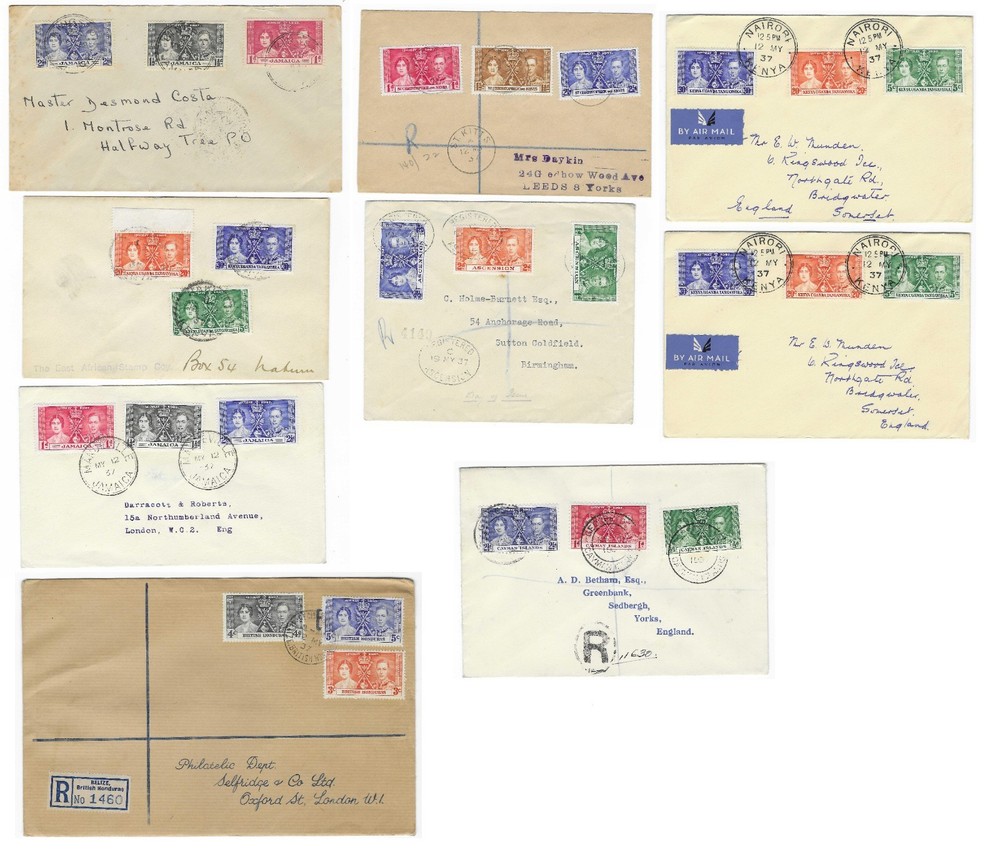 Commonwealth 1937 Coronation Covers x 9