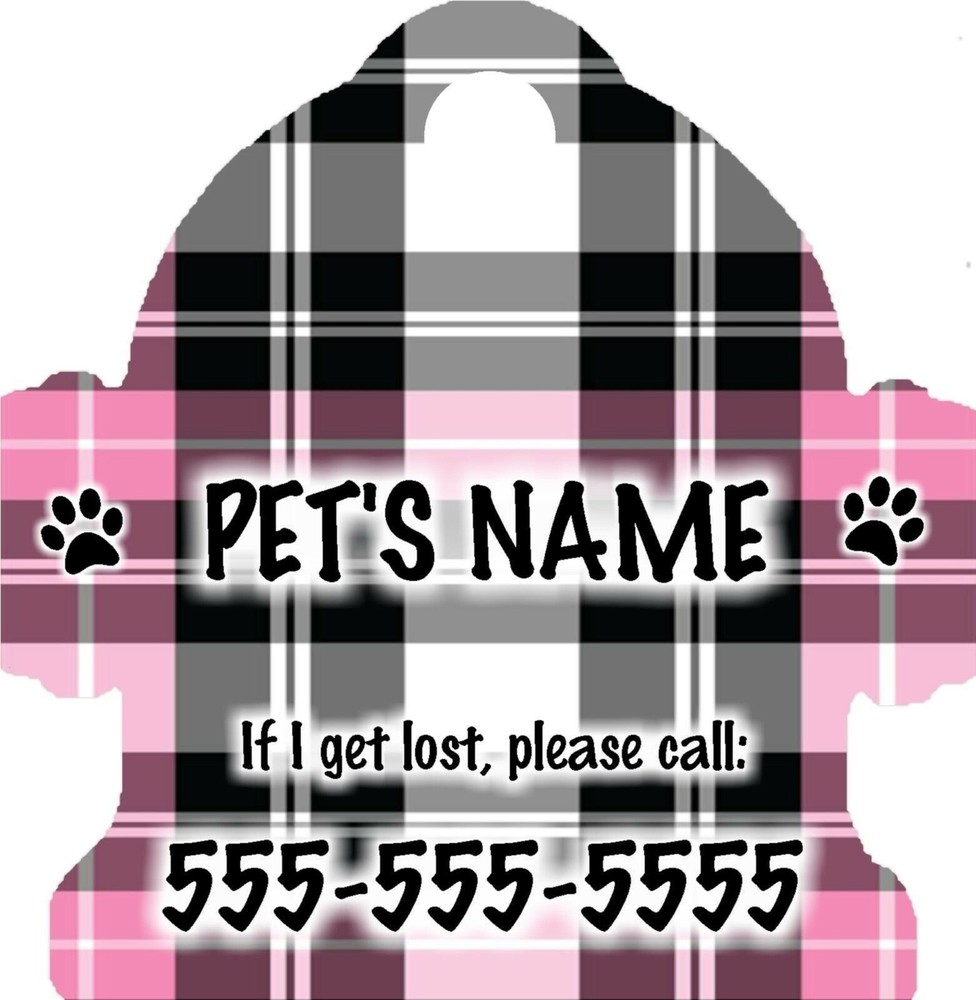 Personalized Custom Pet Tag Fire Hydrant Plaid Pink Black White Design Bground