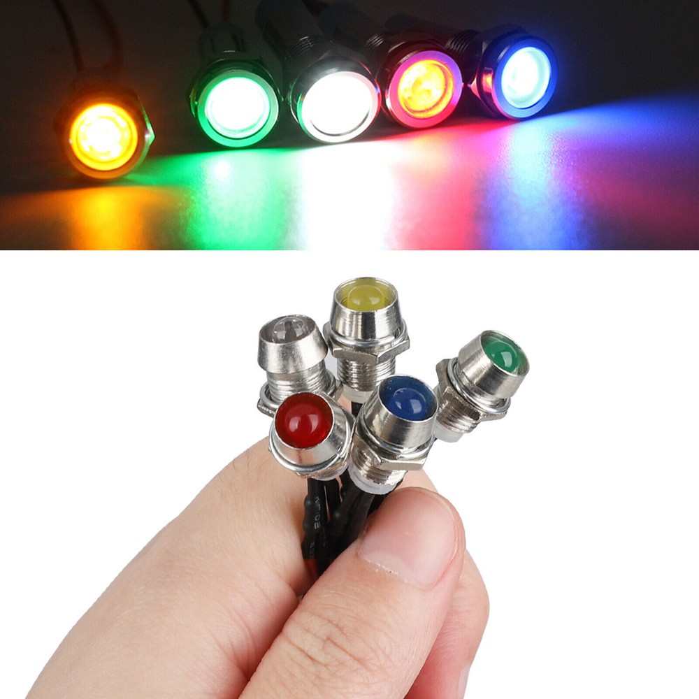 10PCS Car Boat LED Metal Indicator Light 12V 8mm Pilot Dash Panel Single Lamps