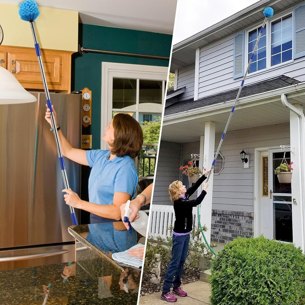 Cobweb Duster with Extension Pole, 6FT Adjustable Stainless Steel Handle & 360°