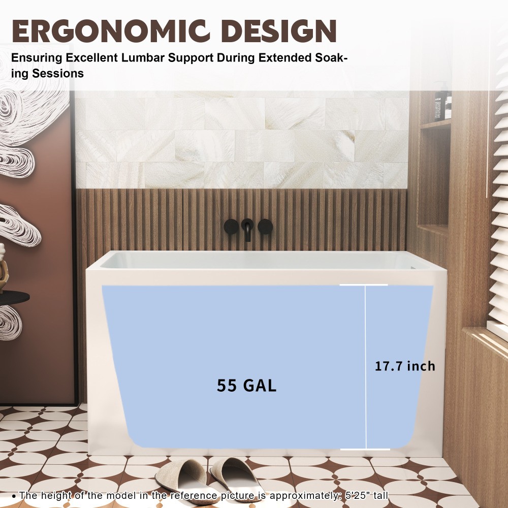 White Rectangular 47x28-inch Acrylic Soaking Tub, Chrome Drain, Easy Clean