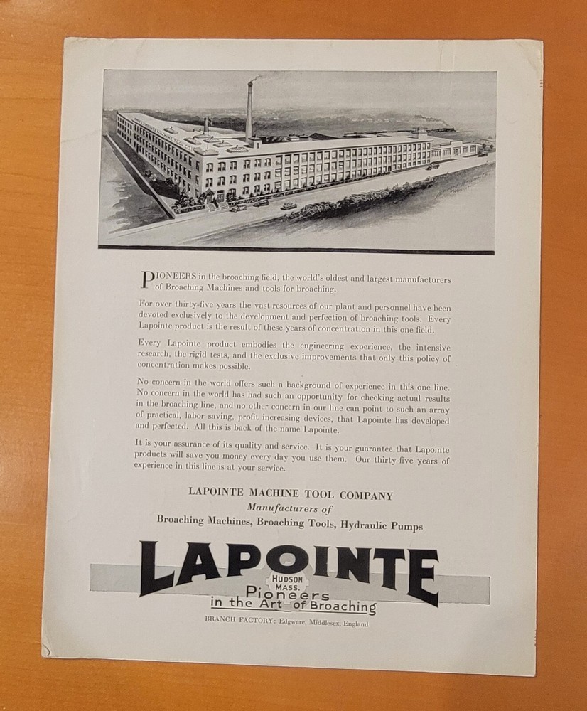 LAPOINTE Variable Speed Hydraulic Broaching Machine Sales Brochure