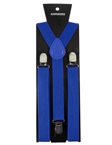 Solid Color Mens Suspender with 3 Strong Clips Adjustable Braces Royal Blue