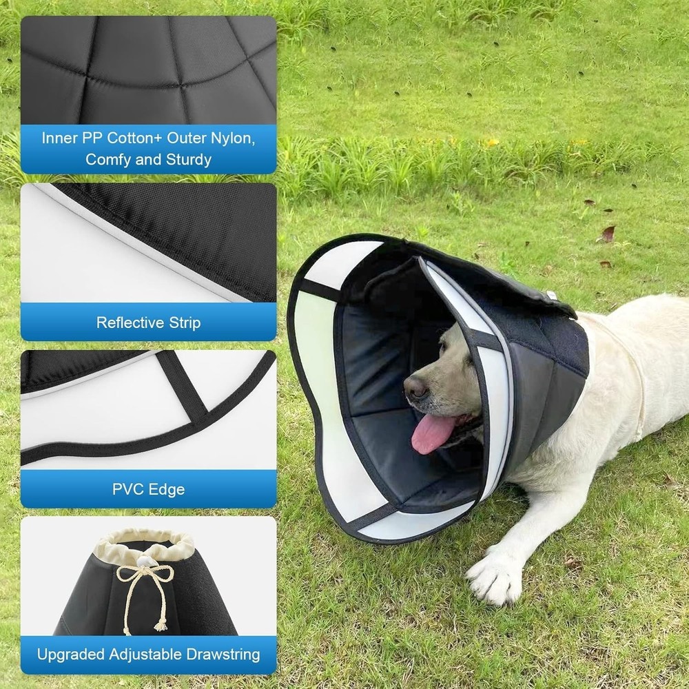 Soft Sturdy Dog Surgery Cone Thick Padding Breathable Recovery Collar Cryptdogle
