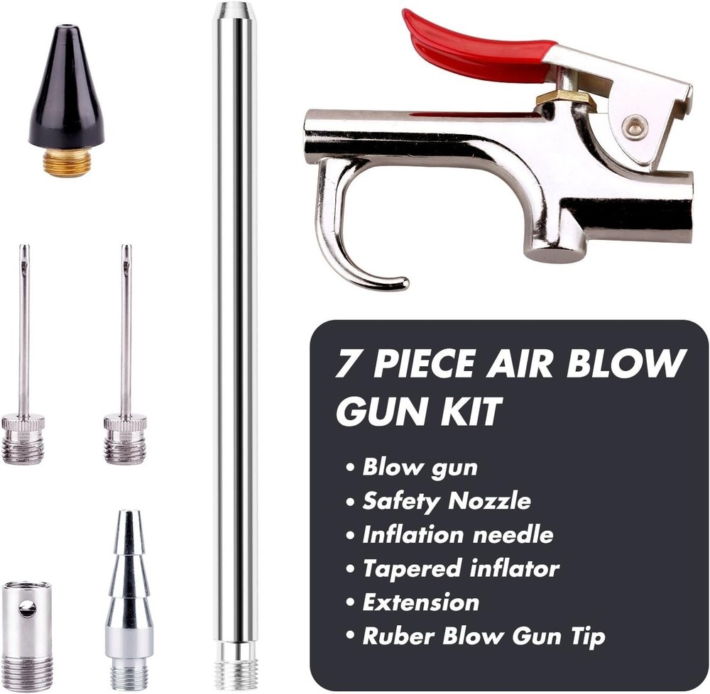 5 Nozzle Air Blow Gun Set - Versatile Cleaning & Inflating Solution, 7 Pieces