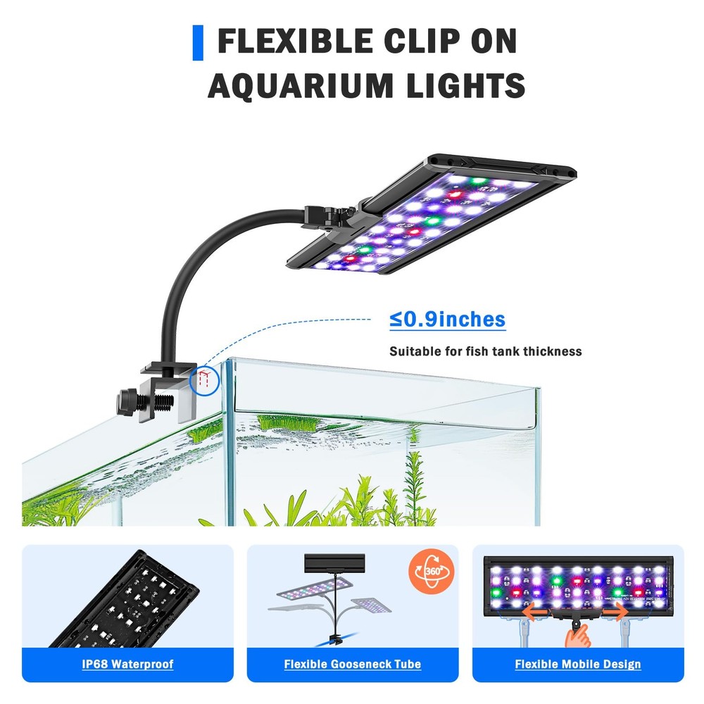 LED Aquarium Light, 24/7 Mode Clip on Fish Tank Light with Memory Function, D...