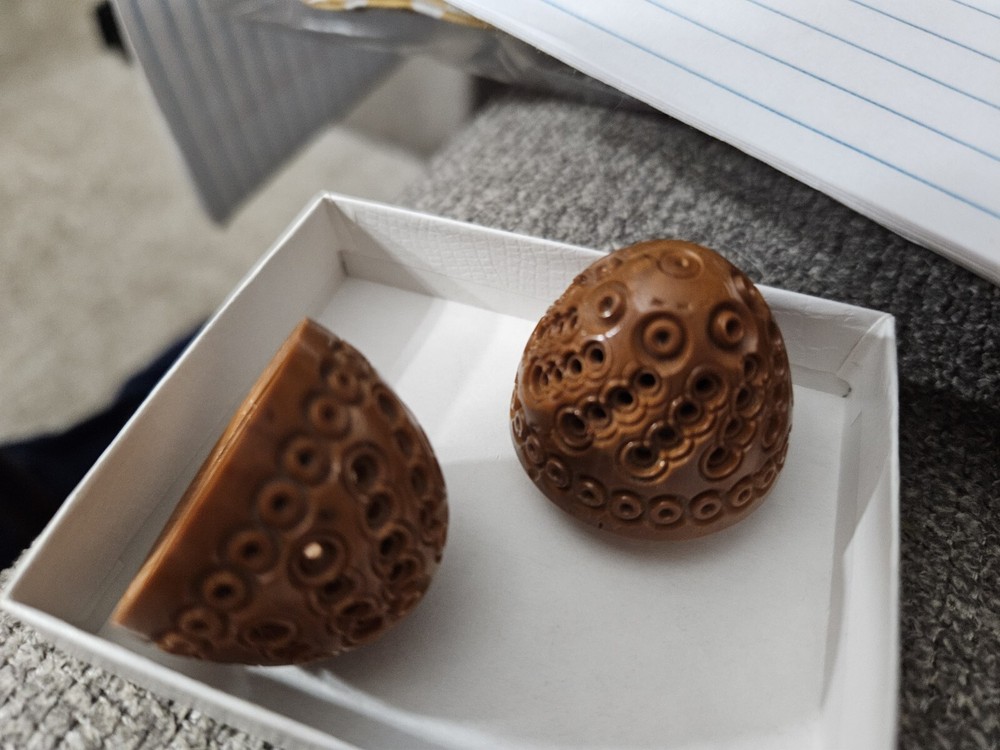 Old SEWING Needle, Thimble, Pin Holder EGG SHAPE CARVED