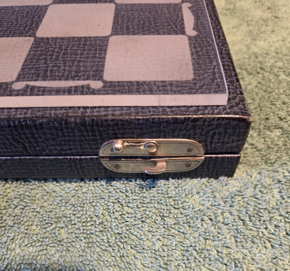 Vintage E. S. Lowe Exclusive Creation Chess Set, Nice Metal Pieces, Board & Case