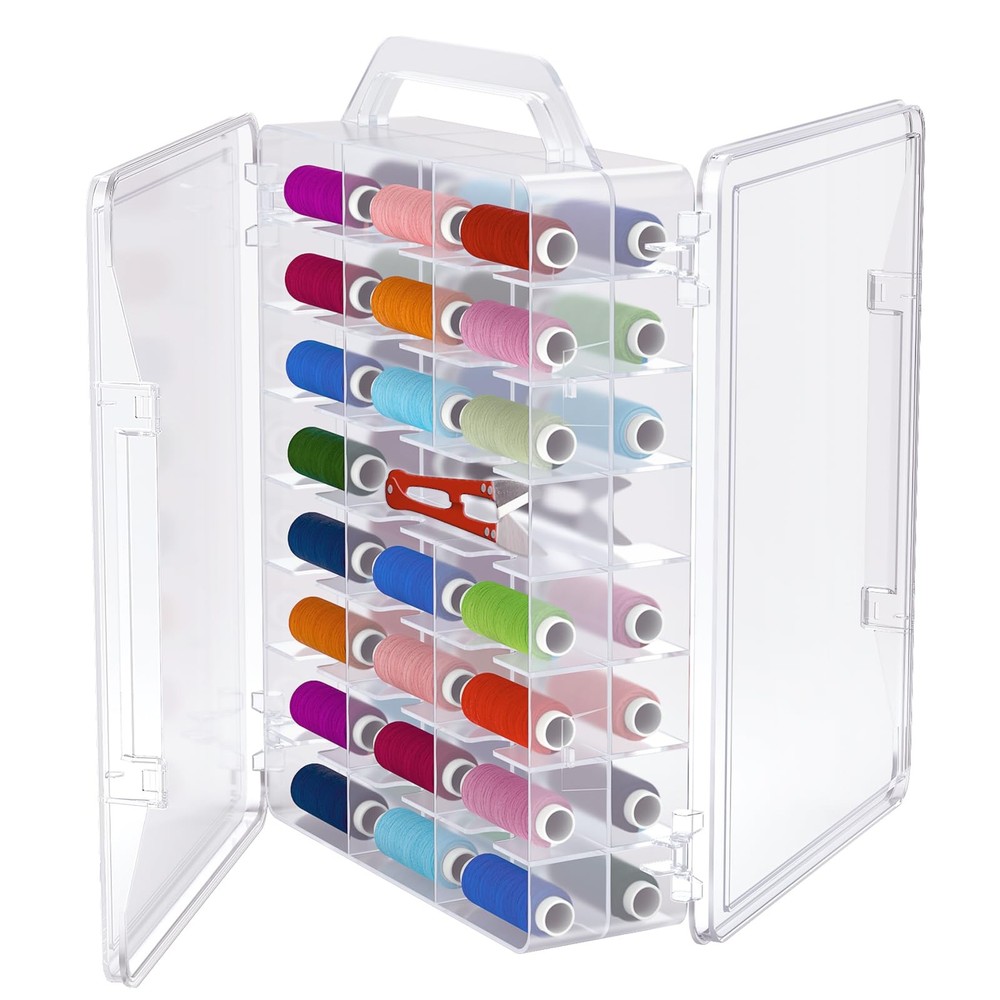 46 Grids Sewing Organizer, Double Sided Thread Box Storage, Portable Clear Pl...