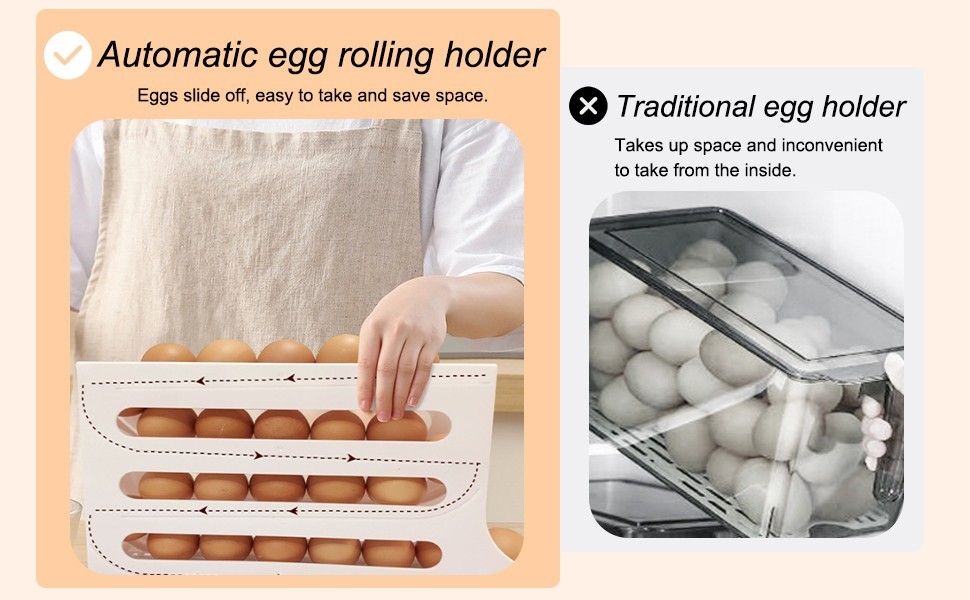 4-Layer Automatic Rolling Egg Holder Rack Storage Box Kitchen Organizer