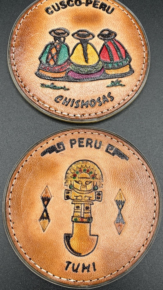 Cusco Peru Leather Coaster Set Embossed Colored Leather Set Of 6 Different Scene