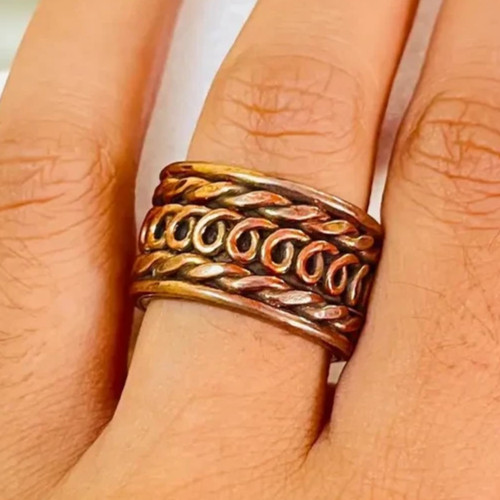 Solid Pure Copper Minimalist Healing Ring, Handmade, Unisex, Oxidized Band