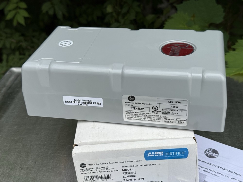 Rheem RTEH3512 3.5kW @ 120V Tankless Electric Water Heater - Unused - Open Box