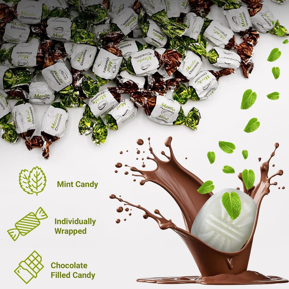 Chocolate Filled Candy - 1 Pound Bulk Bag - Arcor Chocolate Mints Hard Candy,