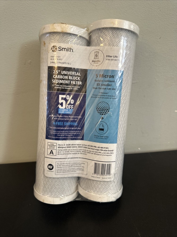 A.O. Smith AO-WH-PRE-RC2 - 2.5" Universal Carbon Block Sediment 5 Micron Filters