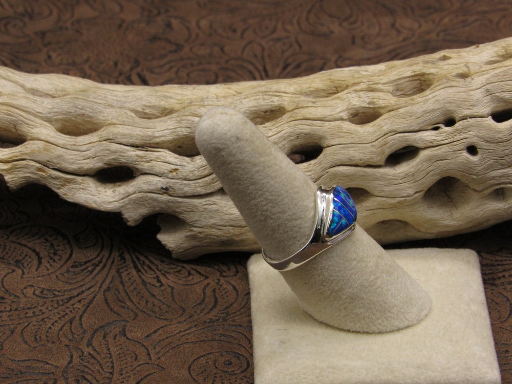 Blue Lab Opal Inlay Ring Size 8.25+