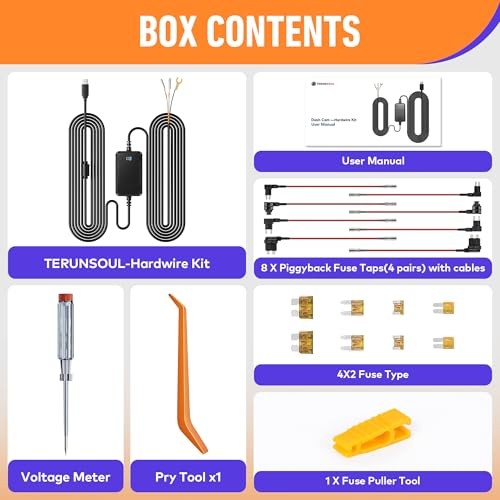 Dash Cam Acc Multi-Size Hardwire Kit with Voltage Indicator for Dash Camera