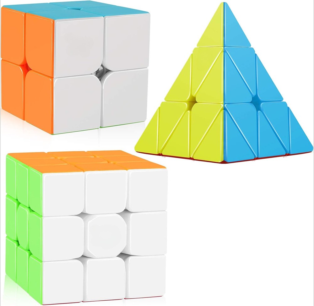 3 Pack Speed Cube Set,Speed Cube 3x3 2x2 Pyramid Magic Cubes Brain Teaser
