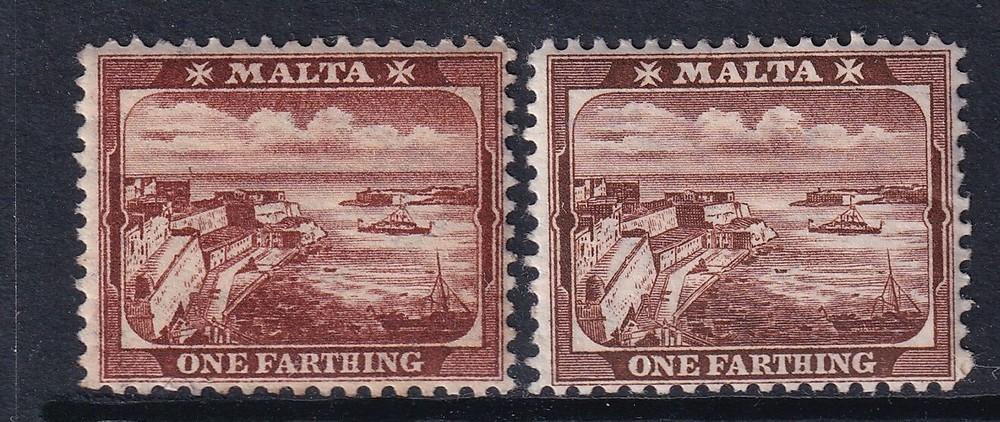 MALTA EDVII SG45 + 45b, ¼a SHADE VARIETIES, Mounted MINT