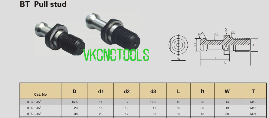 5PCS BT30x45Degree Pull Studs M12 Retention Knobs For BT30 Holder Chuck&Arbor
