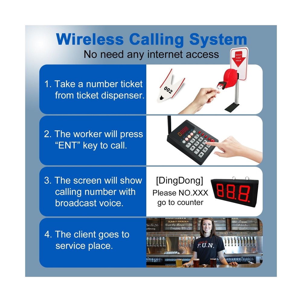 Take a Number System Queue Wireless Calling System Restaurant Calling System ...