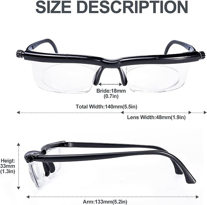 Dial Adjustable Glasses Variable Focus For Reading Distance Vision Eyeglasses ne