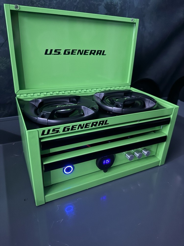 Green mini tool box Bluetooth speaker- voltmeter- charging ports