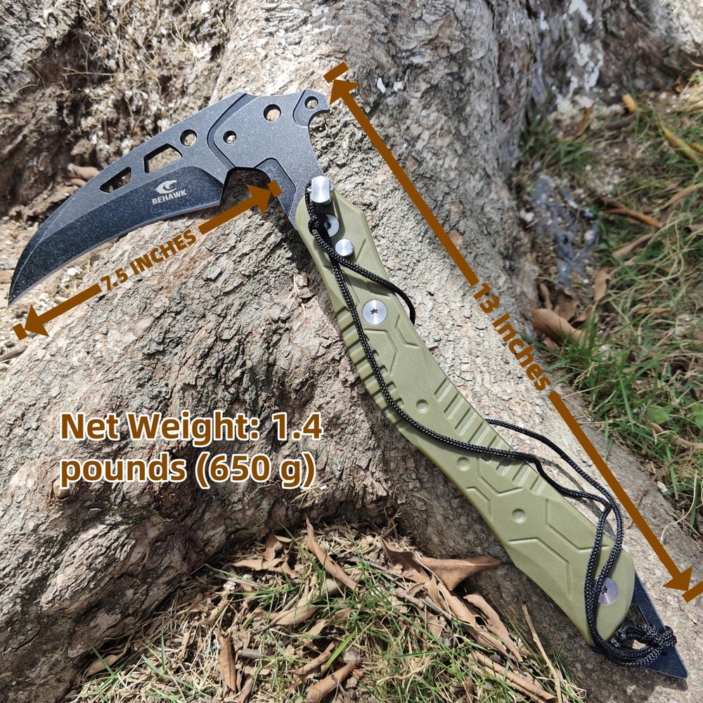 Folding Sickle Knife With Sheath, Quick Release Tactical Survival Tool with S...