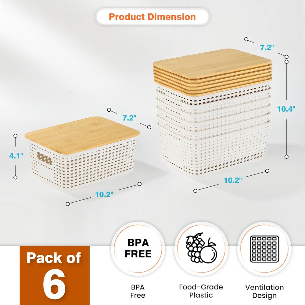 Plastic Storage Baskets with Bamboo Lid - Plastic Storage Containers Stackable S