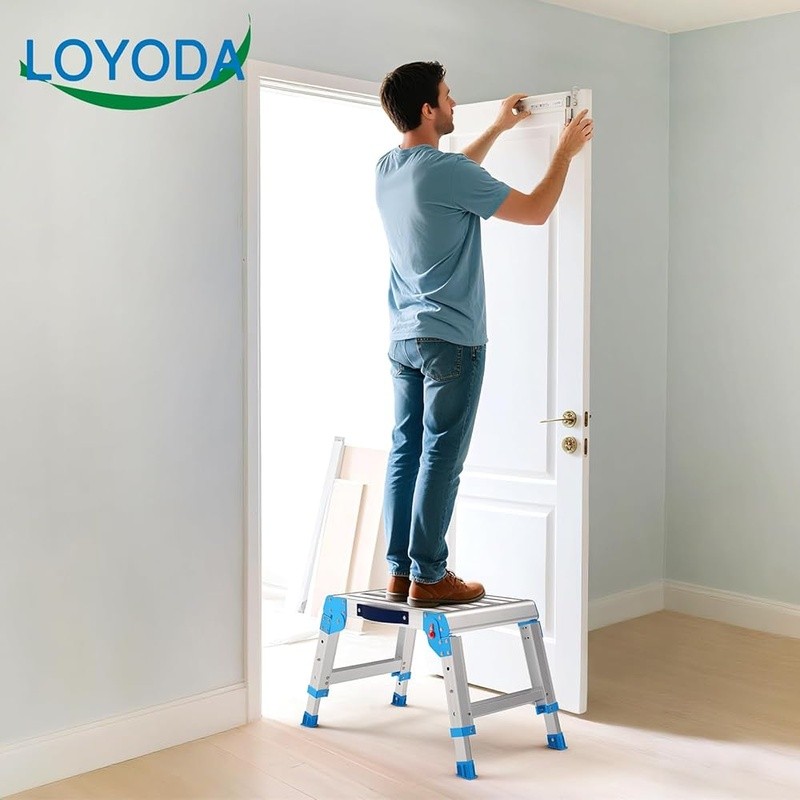 Adjustable Aluminum Work Platform Capacity Portable Foldable Step Ladder