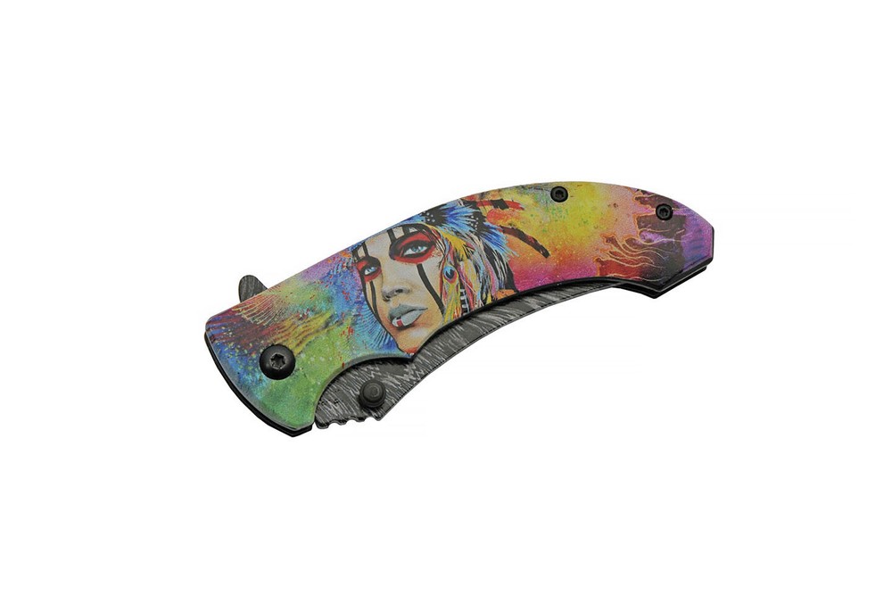 Spring-Assisted Folding Knife | Psychedelic Native Stainless Steel Blade