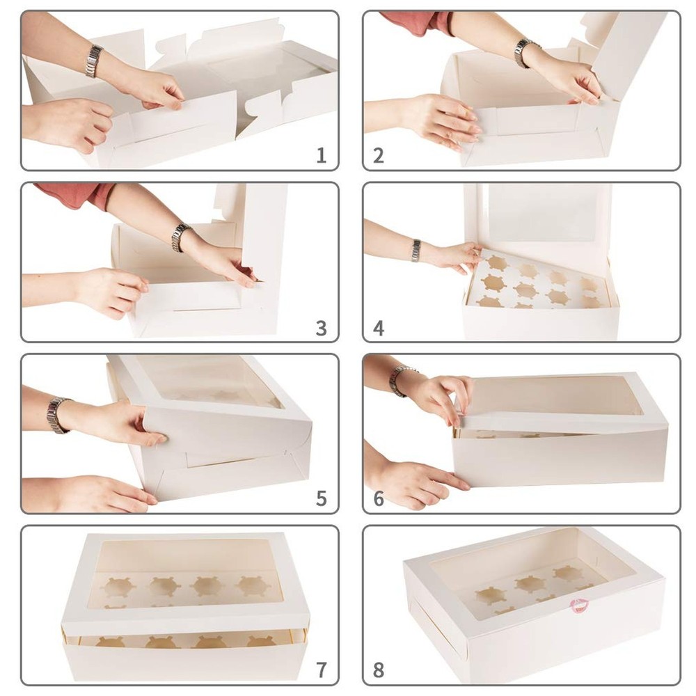 YunKo 15 Pack Dozen Cupcake Boxes White Cupcake Containers with Window Fit 12...